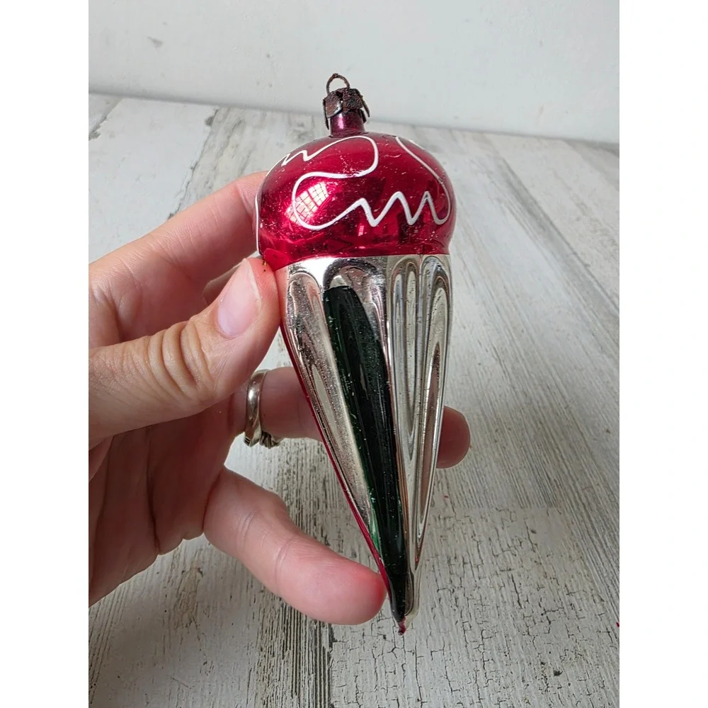 Antique Mercury ice cream cone ornament red Xmas tree parachute